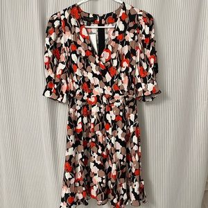 NWT Ted Baker Puff Sleeves Wrap Front V Neck Mini Dress